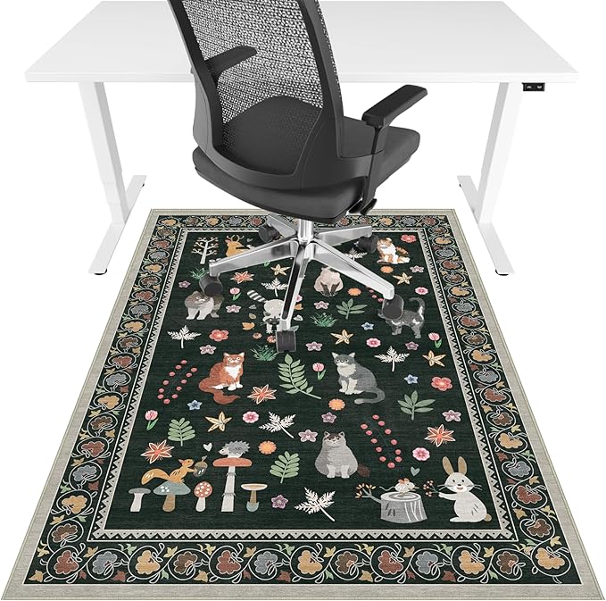 Office Chair Mat for Hardwood Floor & Tile Floor,36"x48"Heavy Duty Desk Chair Mat for Hard Floors, Under Desk Rug for Rolling Computer Chair,Anti Slip,Low Pile Carpet Floor-Colorful Animals
