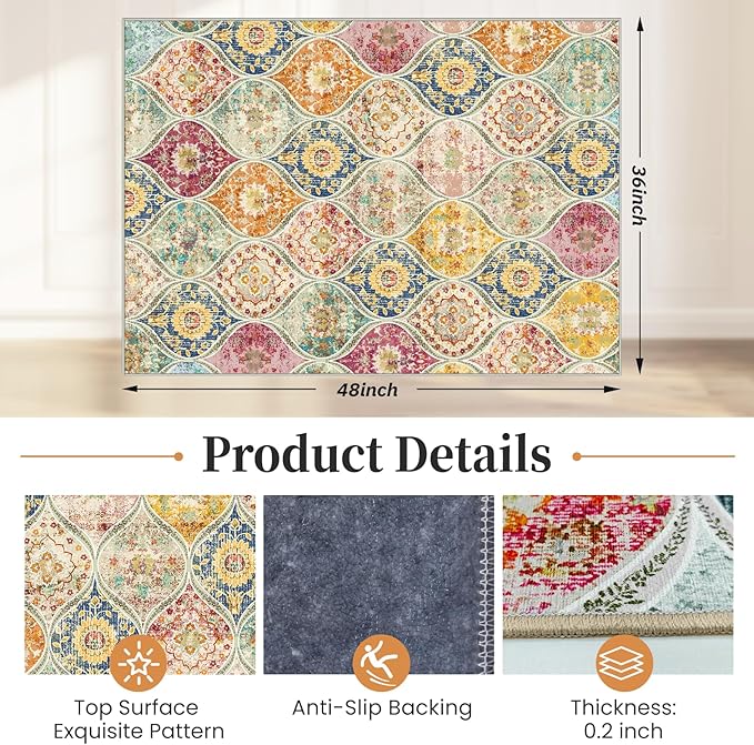 Office Chair Mat for Hardwood Floor & Tile Floor,36"X 48" Heavy Duty Desk Chair Mat for Hard Floors, Under Desk Rug for Rolling Computer Chair,Anti Slip,Low Pile Carpet Floor Protector-Multi
