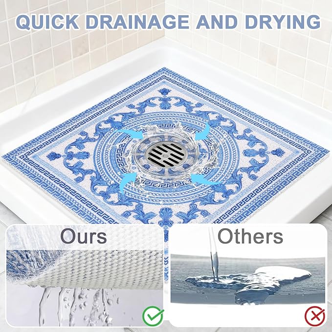 Square Shower Mat Non Slip: 32x32 Inch Extra Large Shower Mats with Drain Hole in Middle -Anti Slip Shower Mats for Inside Shower -Loofah Shower Floor Mat Bath Mat for Shower Stall Bathtub Elderly
