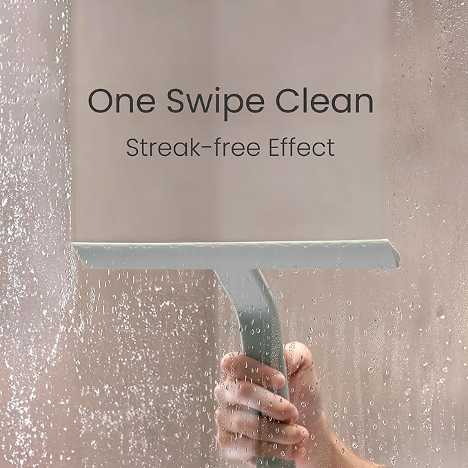 dancemoon JustHang Shower Squeegee for Glass Doors, All-One-Piece Award-Winning Silicone Squeegee with Built-in Hook for Bathroom, Window, Mirror, Tile Wall,Car, Streak-Free Cleaner,10-Inch Sage Green