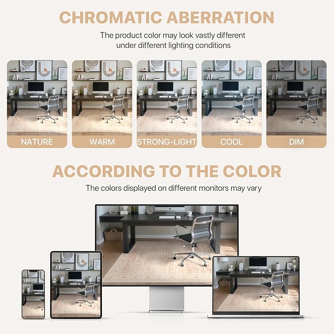 48"x60" Office Chair Mat for Hardwood Tile Floor, Under Desk Carpet Protector for Rolling Computer Chair Mat, Machine Washable Area Rug, Anti-Slip 1/5" Thick Low Pile Thin Vinyl Floor Mat, Dusty Pink