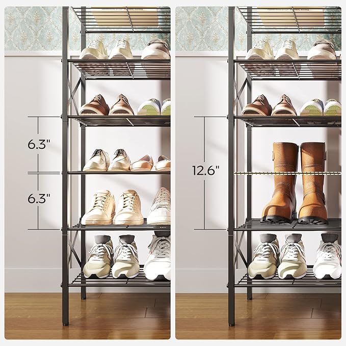 YATINEY 8 Tier Shoe Rack, Large Capacity Shoe Storage Organizer Holds 32 Pairs, Sturdy and Stable, for Entryway, Hallway, Closet, Dorm Room, Charcoal and Black SS08BC
