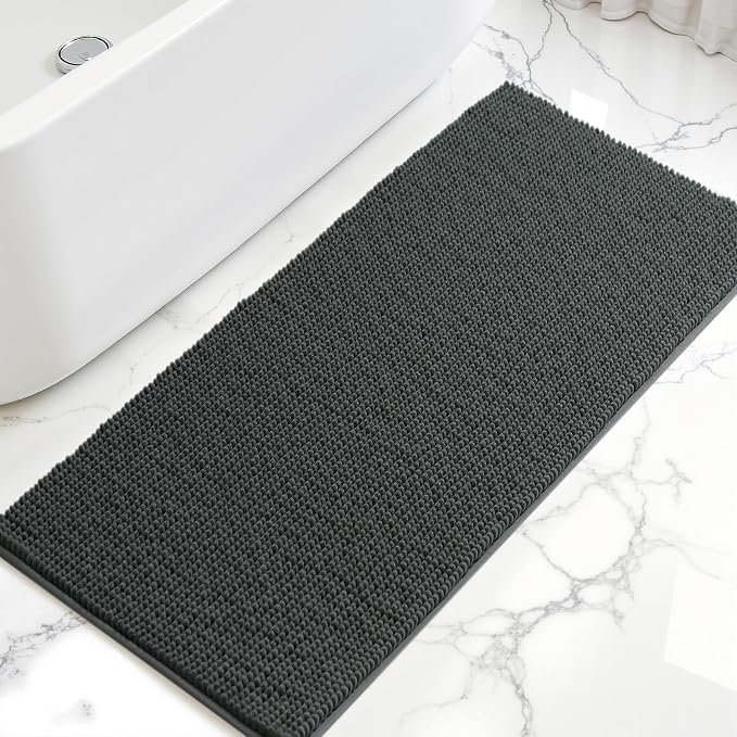 SUBRTEX Bathroom Rugs, 24" x 55" Chenille Bath Rug Soft Short Plush Bath Mat Soft Shower Mat Water Absorbent Shower Mat Quick Dry Machine Washable, Gray