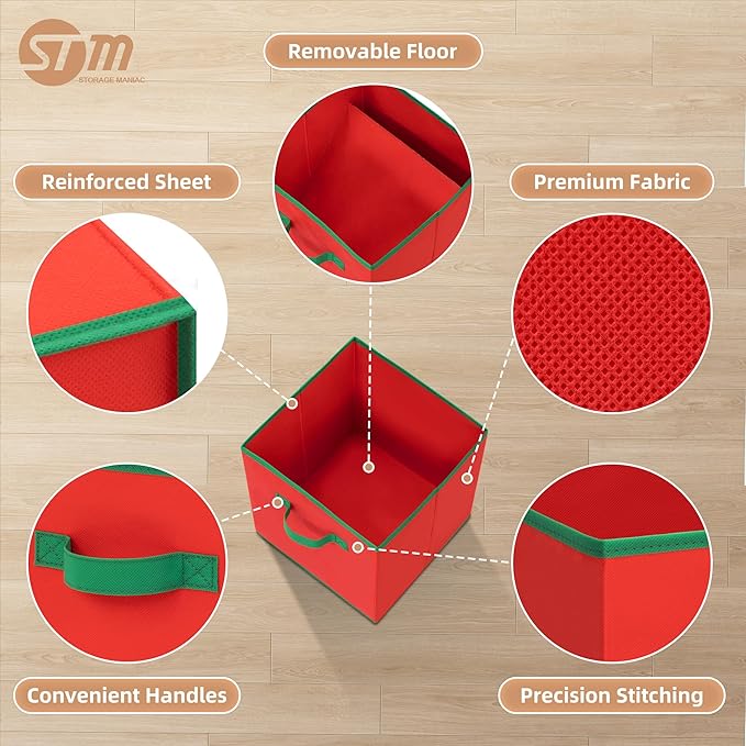 STORAGE MANIAC Storage Cubes, 11 Inch Durable 6 Pack Storage Shelf Basket for Christmas, Fabric Foldable Collapsible Bins with Handles for Organization, Closet, Shelves, Offices, Red