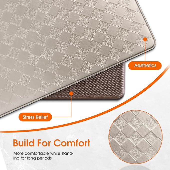 TranquilRelax Kitchen Mats, 2PCS Kitchen Rugs, Cushioned Anti Fatigue Kitchen Mats for Floor, Non-Slip Standing Sink Mat, Waterproof Kitchen Rug Set for Kitchen Floor Office,17.3"×30"+17.3"×47" Brown