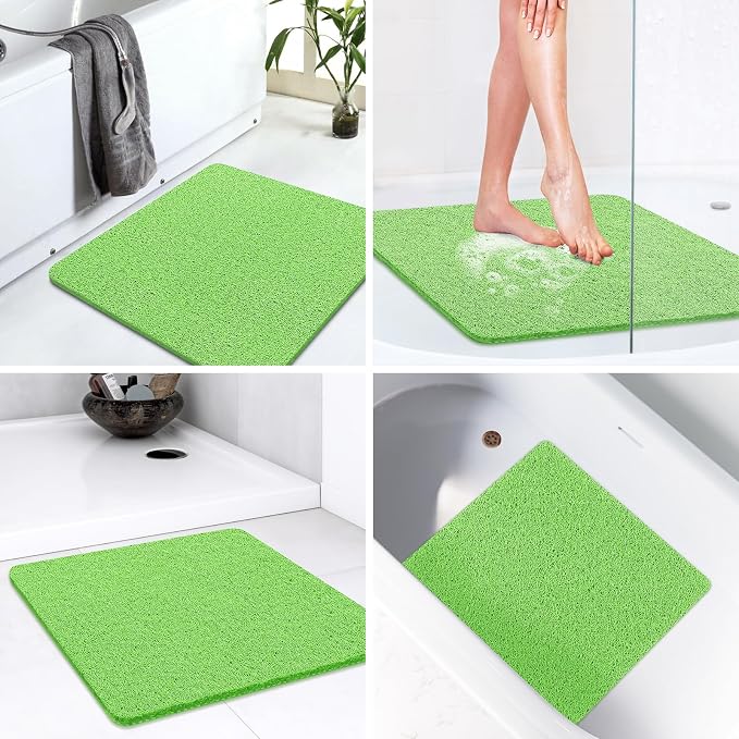 LuxStep Shower Mat Bathtub Mat,24x24 inch, Non-Slip Bath Mat with Drain, Quick Drying PVC Loofah Bathmat for Tub,Shower,Bathroom (Grass Green)