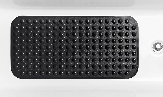 Large Non-Slip Bathtub & Shower Mat 31 inch x16 inch (Smooth/Non-Textured Tubs Only) Safe, Clean, Machine-Washable, Superior Grip&Drainage, Vinyl, Opaque Black, Medium