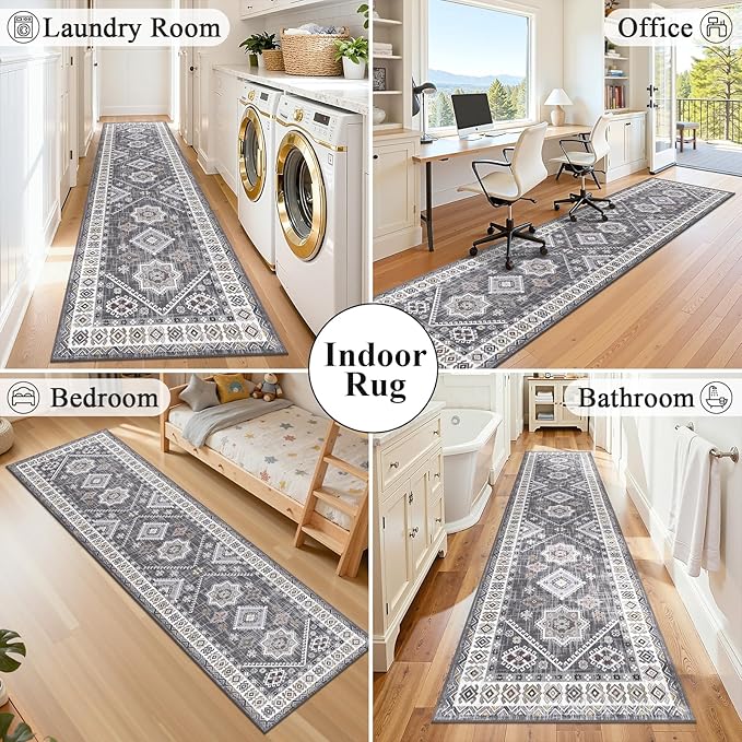 HEBE Washable Kitchen Rugs Runner 24"x120", Non Slip Hallway Runner Rug, Low Pile Entryway Rug Laundry Room Mat Kitchen Carpet Runners for Hallways, Bathroom, Laundry, Bedside Rug