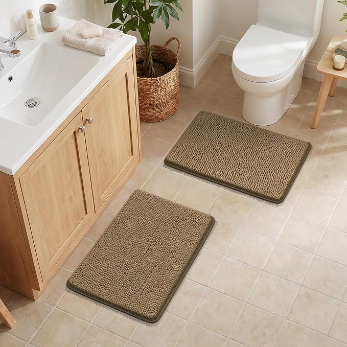 Bcoimo Bathroom Rug Set, Chenille Bathroom Rugs, Absorbent Non Slip Plush Bath Mats, Machine Washable Fast Drying Floor Mats for Tub, Shower, Sink, Vanity