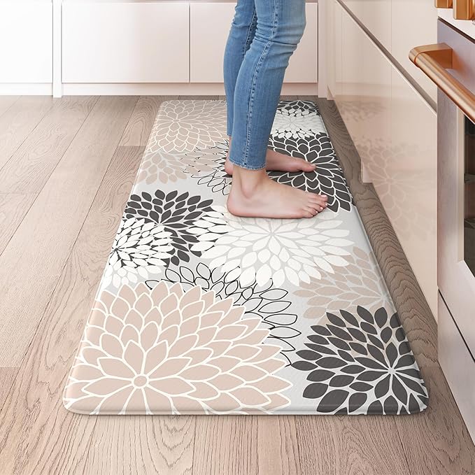 KIMODE Padded Anti Fatigue Floor Mat, Comfort Waterproof Standing Kitchen Mats, Boho Dahlia Kitchen Rugs and Mats Under Desk, 20" x 39" Non Slip Ergonomic Mat Front Sink