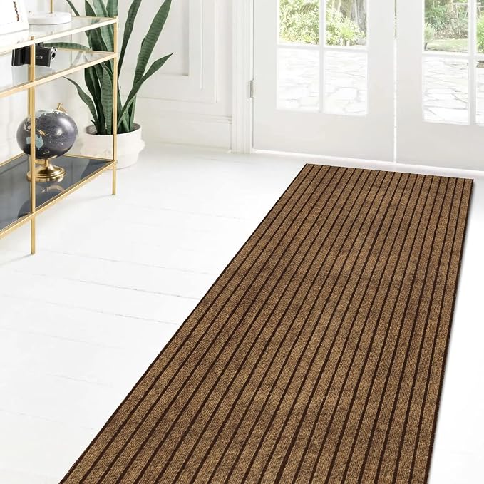 Custom Size Runner Rug 2 ft x 11 ft, 2-82ft Carpet Runners Hallway Entryway Kitchen Garage Laundry Room Area Rugs with Non-Slip Rubber Backing, Brown with Brown Stripe