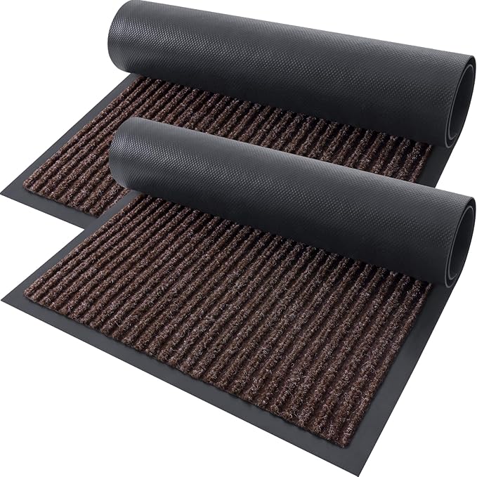 OLANLY Front Door Mat Indoor Outdoor Entrance, 2-Pack 29.5 x 17 Inch, Waterproof Heavy Duty Doormat, Fade Resistant, Low Profile, Easy Clean Patio Porch Welcome Floor Mats for Entry, Tan