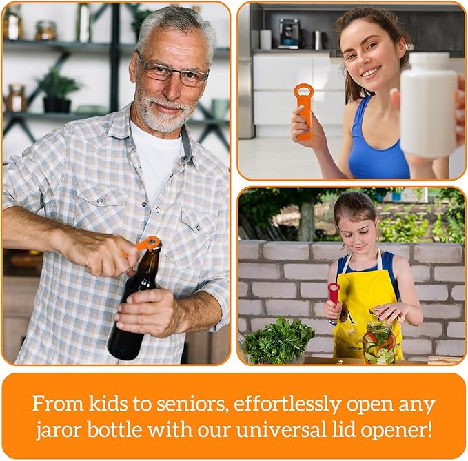 2 PACK Jar Opener, Easy Grip Jar Opener Gripper, Jar Key for Seniors, Arthritis, Carpal Tunnel Sufferers, Durable Plastic Jar Lid Opener（Orange/Rose Red）