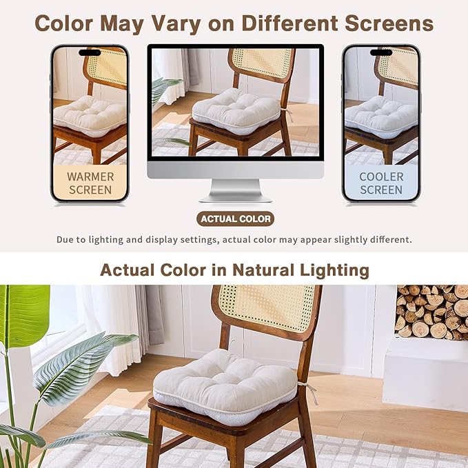 BETU Chair Cushions for Dining Chairs,3.5" Thick Kitchen Table Chair Pads with Ties,Non Slip Backing and Covers,Seat Cushion for Dining Room,Bar,Patio Chairs,20"X20"X3.5"