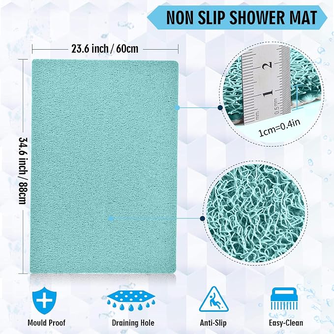 godehone Shower Mats Non Slip Without Suction Cups, PVC Loofah Bathroom Mats, Loofah Mats for Shower and Bathroom, Quick Drying, 23.6× 34.6 Inch, Light Green