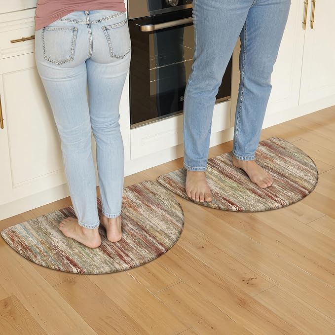 KIMODE Kitchen Mats Cushioned Anti Fatigue, Half Moon Abstract Kitchen Rugs Sets of 2, Farmhouse Padded Kitchen Floor Mats Non Slip, Ergonomic Standing Desk Mats for Sink Laundry Office Brown 18"x28"