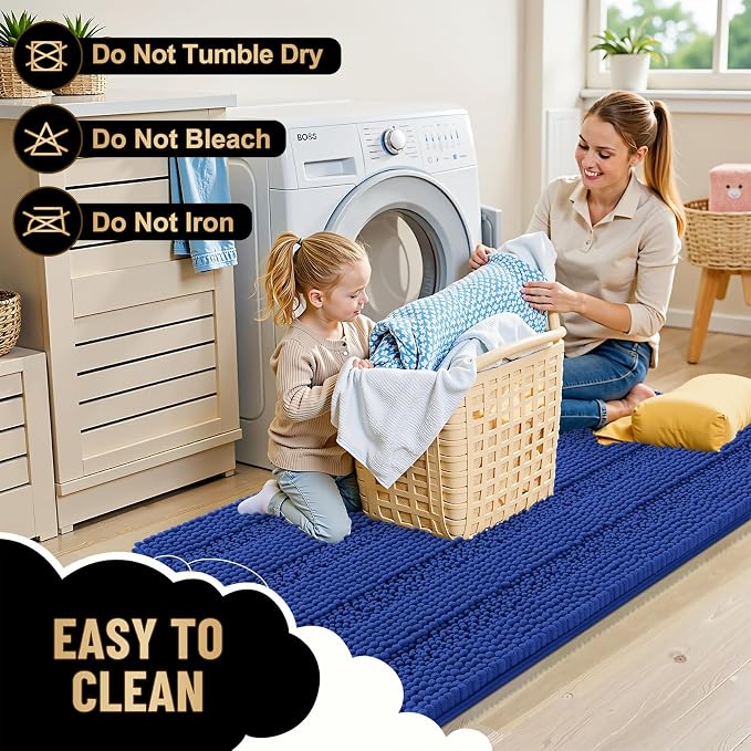 OLANLY Thick Bathroom Rugs 30x20, Extra Soft Absorbent Chenille Striped Bath Rugs, Rubber Backing, Machine Wash Dry, Bath Mats for Bathroom Floor, Tub and Shower, Home Decor Accessories, Royal Blue