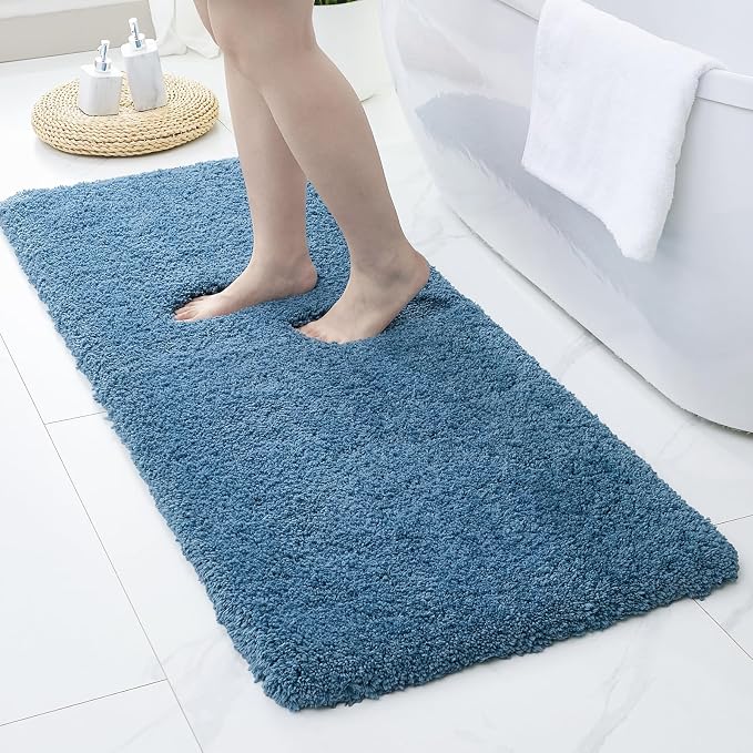 Disolla Blue Bathrom Runner Rug 24x70 - Extra Large Soft Plush Bath Mat, Thick Long Non-Slip Shaggy Floor Mat, Ultra-Absorbent for Master Bathroom Vanity