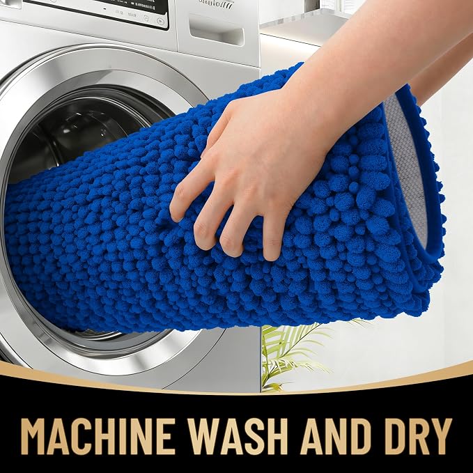 OLANLY Thick Bathroom Runner Rugs 44x24, Extra Soft Absorbent Chenille Bath Rugs, Rubber Backing, Machine Wash Dry, Long Bath Mats for Bathroom, Tub and Shower, Home Decor Accessories, Royal Blue