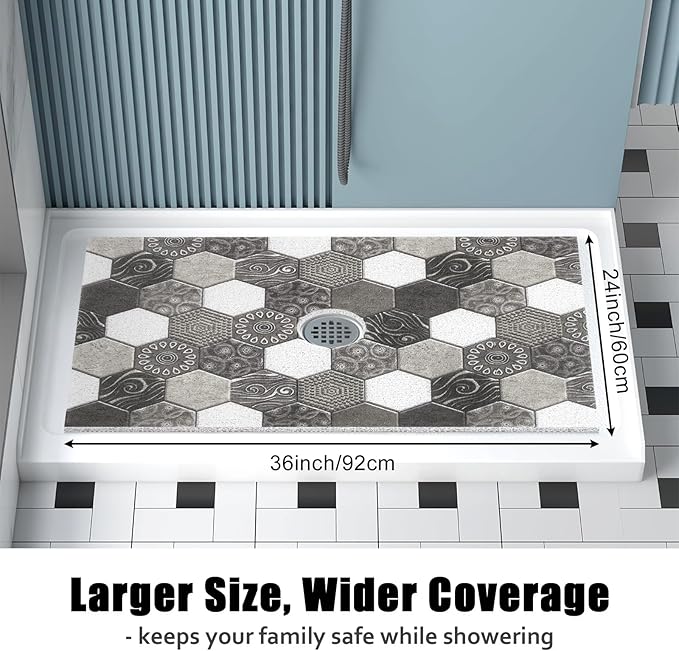 Shower Mat Non Slip - 24x36 Inch Shower Mats for Inside Shower with Drain Hole in Middle, Super Soft and Comfortable PVC Loofah Massage Bath Mat for Shower, Anti Slip Shower Stall Mat, Quick Drying