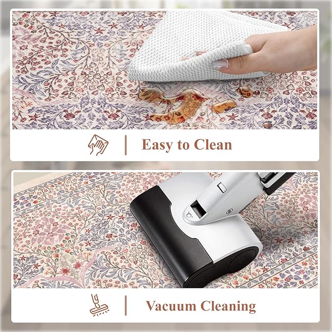 Collive Anti Fatigue Mats for Kitchen Floor, Cushioned Comfort Kitchen Rugs Sets of 2 Waterproof Non Skid Padded Sink Rugs, Pink/Blue Floral Rug Standing Mat for Laundry, Home Office Decor