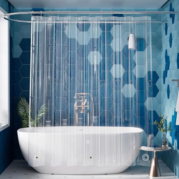 Titanker Clear Shower Curtain Liner, Plastic Shower Liner PEVA 72 x 72 Lightweight Waterproof Shower Curtains for Bathroom with Magnets and Rustproof Grommets