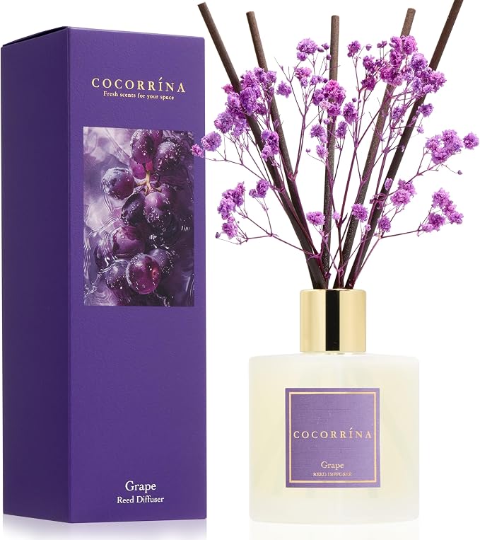 COCORRÍNA Reed Diffuser - Grape 6.7 fl oz Reed Diffuser with Sticks, Home Bedrrom Bathroom Shelf Decor