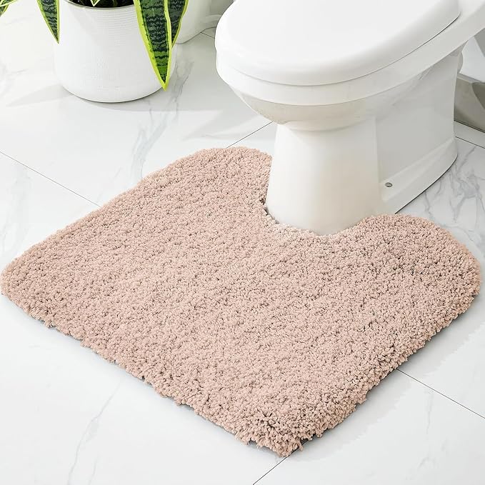 Disolla Toilet Mat 22x24 Beige - Non Slip Fluffy U-Shaped Contour Rug, Ultra-Soft Plush Toilet Floor Mat, Absorbent & Machine Washable