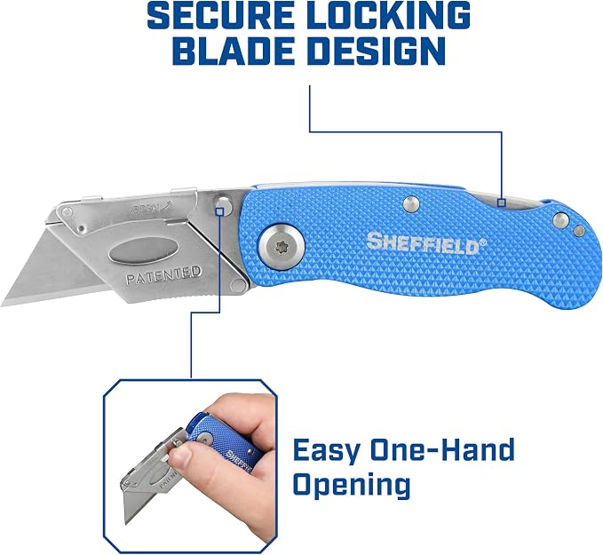 Sheffield Utility Knife and Mini Box Cutter, Folding Utility Knife Set Aluminum Handles, Accepts Std and Mini Blades, Box Cutters for Trades and DIY