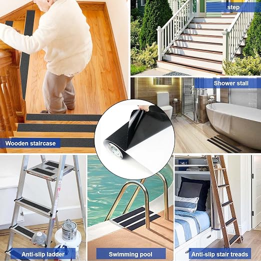 BOMEI PACK Black Anti Slip Tape, 20 Inch x 16.5 Foot Non-Slip Traction Grip Tape for Stairs, Waterproof Stair Treads Grip Non Slip, Non Skid Tape for Steps, Outdoor Black Grip Tape