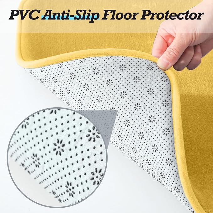 HUXMEYSON Bathroom Rugs Sets 3 Piece, Non-Slip & Quick Dry Bath Mat Set, Ultra Soft Velvet Bath Rugs for Bathroom, Toilet and Shower Floor, Yellow