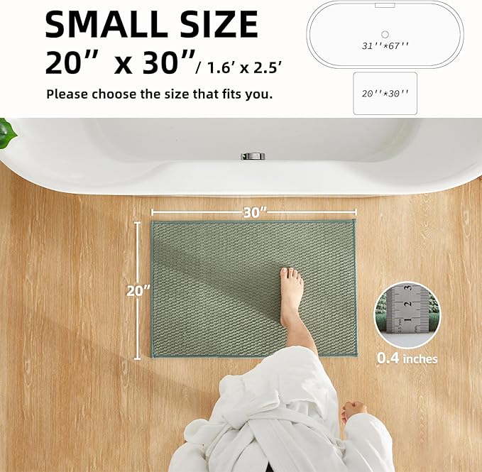 TYUU Bathroom Rugs Non Slip Washable, Super Absorbent Thin Bath Mat Small Quick Dry Low Pile Bathroom Rug, Sage Green 20"x30"