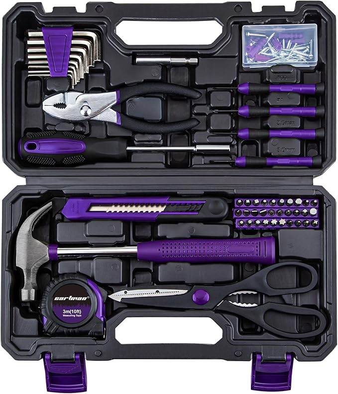 CARTMAN Home Tool Set Kit, Basic Household Hand Tools with Storage Case Purple