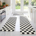 Beige Black Checkered Grid Checkerboard Kitchen Rug Sets [3 PCs], Anti-Fatigue, Waterproof Non-Slip Kitchen Mats Heavy Duty Ergonomic Comfort Foam Rug for Floor, Laundry,17" Wx29/47/59“L