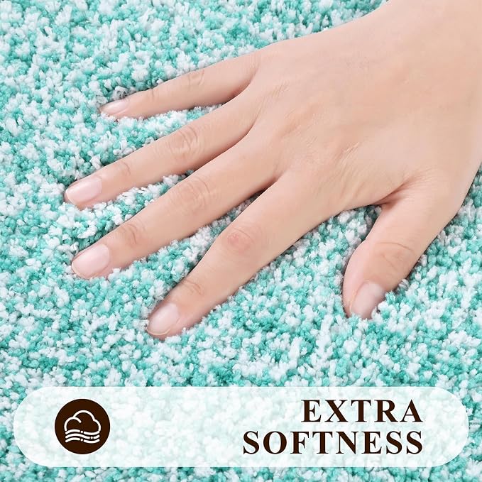 Pauwer 3 Piece Bath Mat Set, Non Slip Plush Bathroom Mats, Absorbent Shaggy Bathroom Rug Set with U-Shaped Contour Toilet Mat for Bedroom Living Room, Teal