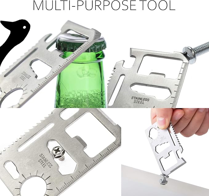 11-in-1 Multi-Purpose Pocket Survival Tool Key, 3 Pack, Stainless Steel Multi-purpose Beer Bottle Opener, Portable Survival Card Wallet Size, Gifts for Christmas, Father's Day & More