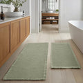 JIUZHEN Set of 2 Waffle Bath Mats Non Slip Waffle Bathroom Runner Rug Washable Boho Runner Bath Rugs Super Absorbent Shower Mat for Bathroom Kitchen Hallway Laundry, 20" x 32" +24" x 48", Sage Green