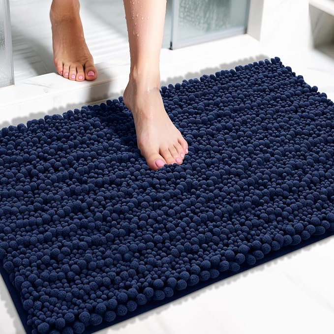 Yimobra Large Bathroom Rugs Non Slip Washable 36x24 Inch - Ultra Soft Absorbent Chenille Bath Mat, Quick Dry Shaggy Floor Carpet for Tub Shower, Navy Blue Home Decor Accessories