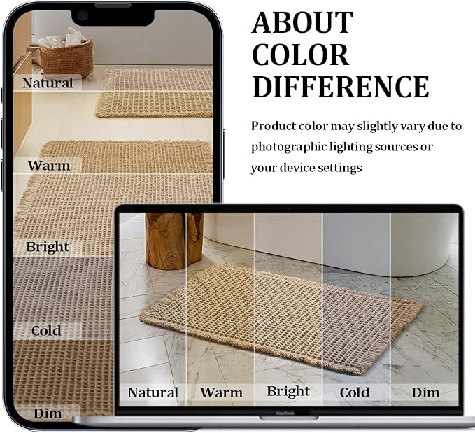 JIUZHEN Set of 3 Waffle Bath Mats Boho Waffle Bathroom Rug Washable Non Slip Bath Rugs Super Absorbent Shower Mat for Bathroom Kitchen Tub, 16" x 24" +24" x 36"+24" x 48", Brown