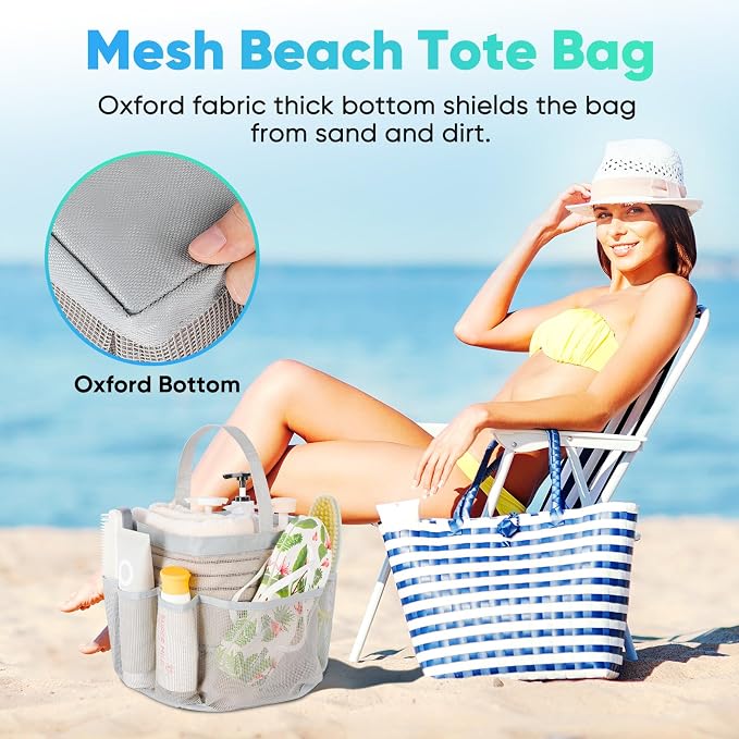EUDELE Mesh Shower Caddy Portable for College Dorm Room Essentials, 8-Pocket Large Capacity Shower Bag for Beach, Swimming, Gym Pack