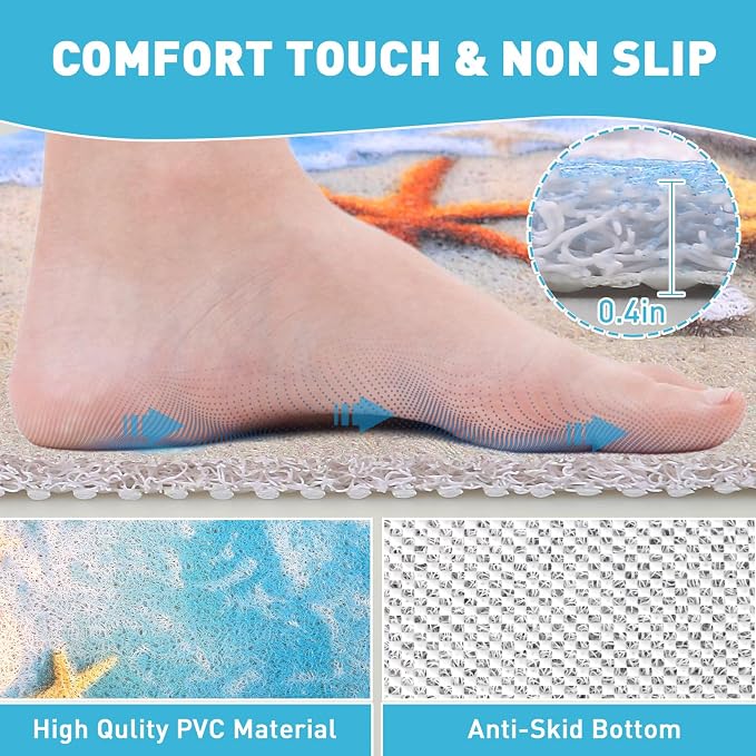 Square Shower Mat Non Slip: 36 x 36 Inch Extra Large Shower Mats with Drain Hole in Middle - PVC Loofah Anti Slip Shower Floor Matt for Inside Shower