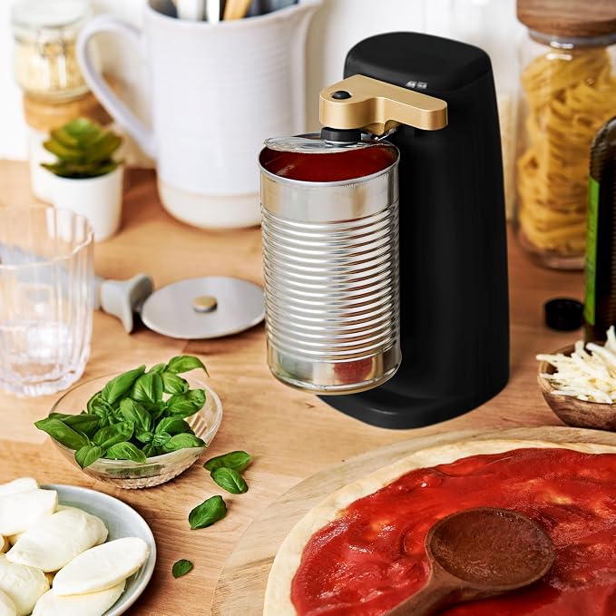 DqOasd Electric Can Opener by Drew Barrymore, Stainless Steel Blade, Auto-Turn Feature (Black Sesame), 1