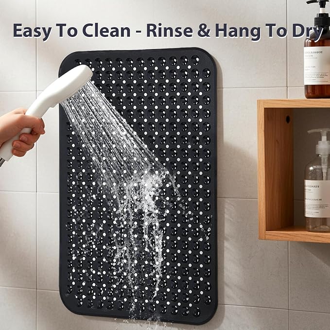 Black Bathtub Mat Shower Mat Non Slip 17x30 Inch Standard Size, Soft Bubble Bath Tub Mat Shower Mats for Inside Shower Bathroom Floor Mat with Big Suction Cups & Drain Holes, BPA-Free