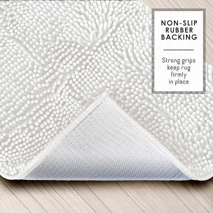 Hearth & Harbor Bathroom Rugs, Chenille Bath Mat - Machine Washable Bath Mats for Bathroom Non-Slip Backing Rubber, Quick Dry Bathroom Mat