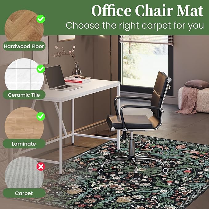 Office Chair Mat for Hardwood Floor & Tile Floor,48"X 60" Heavy Duty Desk Chair Mat for Hard Floors, Under Desk Rug for Rolling Computer Chair,Anti Slip,Low Pile Carpet Floor Protector-Green Grass