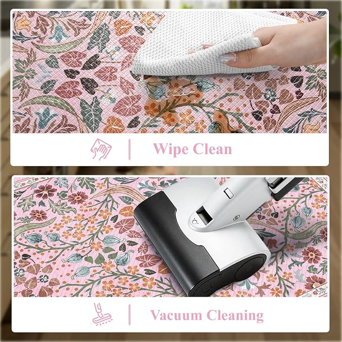 Collive Kitchen Mats for Floor, Cushioned Anti Fatigue Mat Pink Floral Rugs 2 Piece Non Skid Waterproof Sink Rug, Memory Foam Comfort Standing Mat for Office, Laundry, Desk