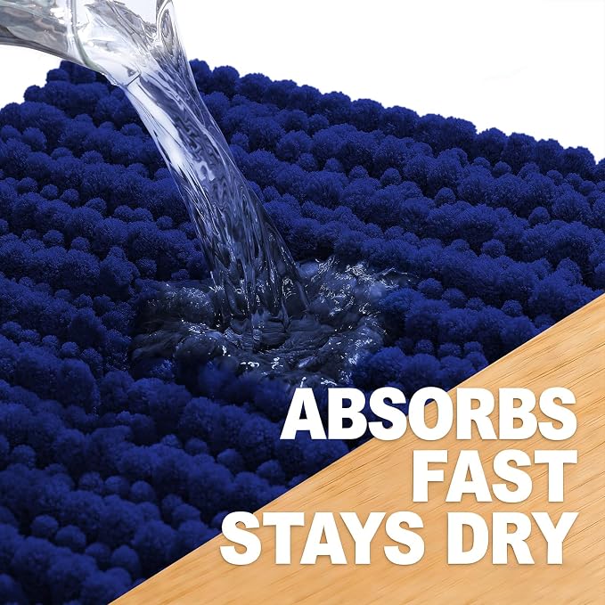 OLANLY Bathroom Rug Mat 40x32, Thick Soft and Absorbent Chenille Bath Mat, Non-Slip Rubber Backing, Machine Washable Quick Dry Bath Rugs for Tub Shower Floor, Home Decor Accessories, Navy Blue