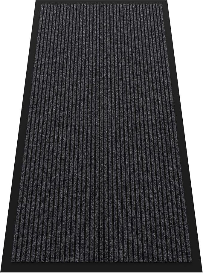 Indoor Outdoor Door Mat, 4’ x 2' Doormat for Entryway, Rubber Backing Non Slip Front Door Mat Outside Entrance, Super Absorbent Commercial Floor Mat for Home Office, Grey