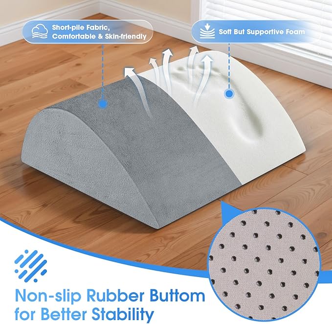 Foot Rest for Under Desk at Work - Non-Slip Foot Stool with 3 Adjustable Heights, Ergonomic Under Desk Footrest with Washable Cover for Leg Elevation, Desk, Home, Office, Car (Light Grey)