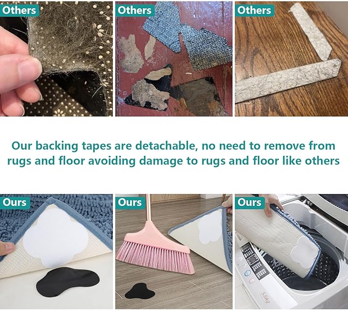 Large Size Grippers, Non Slip Washable Rug Tape Grip Carpet Corner, Hook and Loop Pads Non Curl Reusable Stoppers Keep Your Area Rug Flat on Hardwood Floors and Tiles (24)
